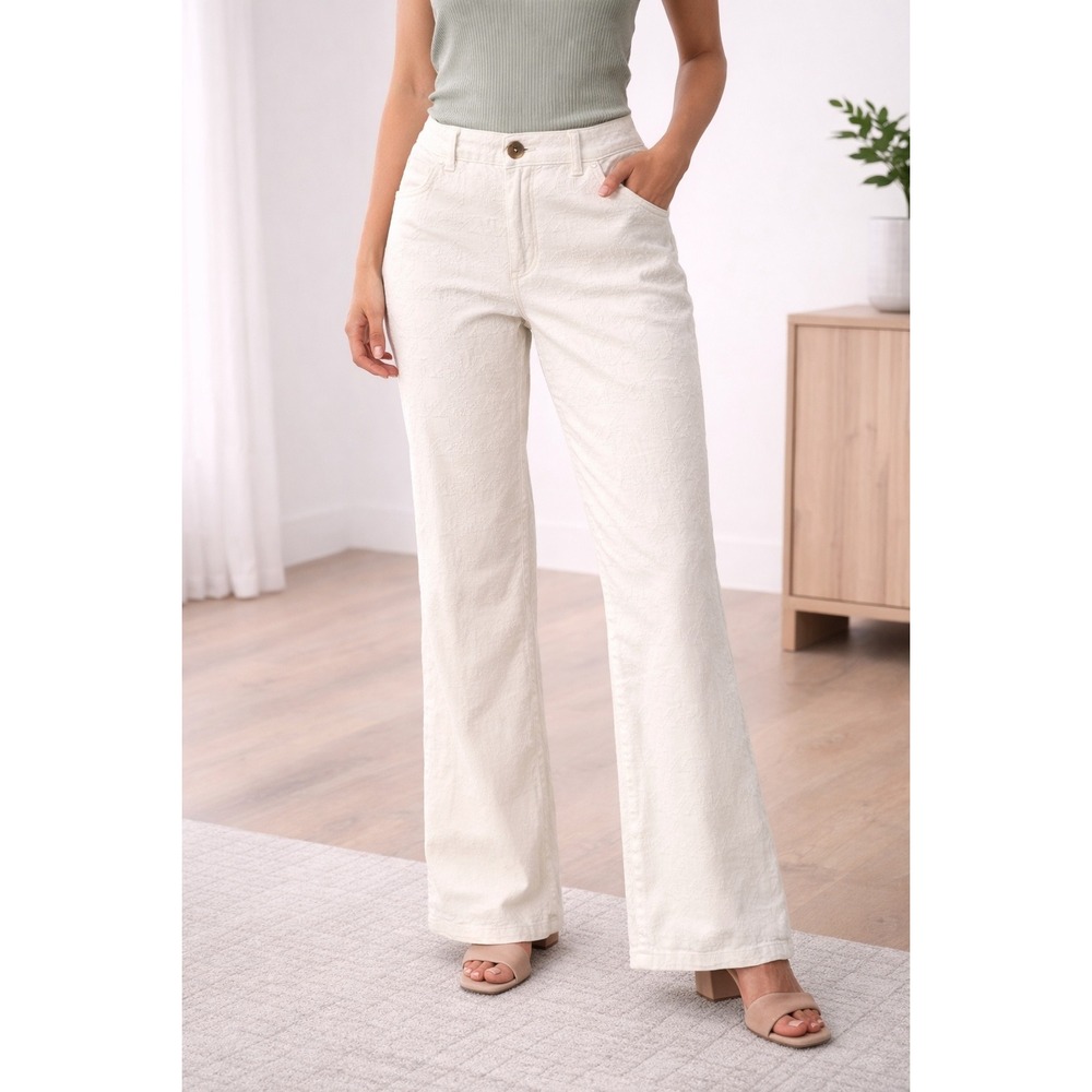 Pilcro Anthropologie The Skipper Wide Leg Pants Cream‎ Textured Jacquard Size 31